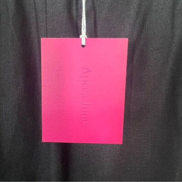 Apres June Women's Size Medium Tall NWT Black Linen Cotton Straight Leg Pants - Picture 7 of 11